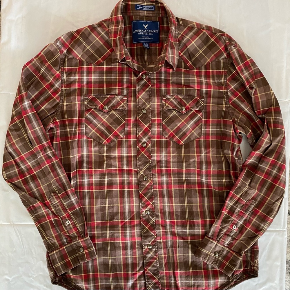 Mens’ American Eagle Plaid Shirt-Vintage Fit LARGE